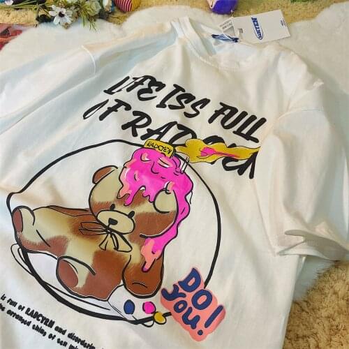 3 Colors Fashion Bears Letter Printed Funny Graphic T Shirts Streetwear Teens Couples Clothing O-neck Short Sleeve Summer Tops