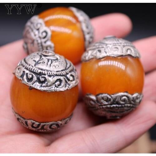 1pc Beeswax Beads 28x36mm Handmade Big Round Loose Beads Tibetan Copper Resin Beeswax Beads Charm Pendant Accessories