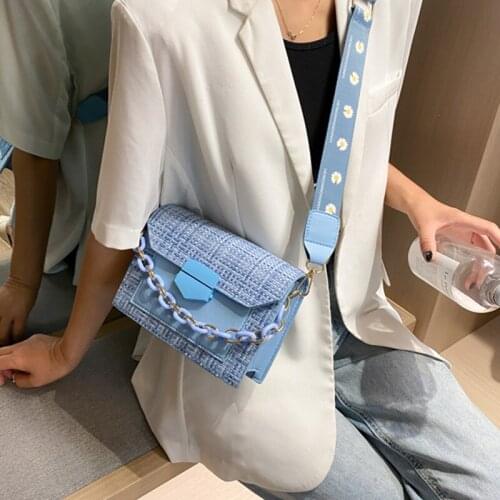 Lady Handbags and Purses Crossbody Bags Fashion Chain Wide Strap Small Shoulder Bags Messenger Crossbody Bags
