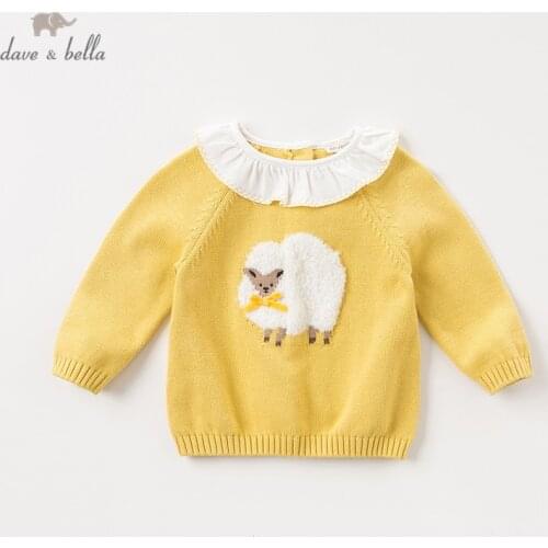 DBM11692 dave bella autumn cute baby girls cartoon knitted sweater kids fashion pullover toddler boutique tops