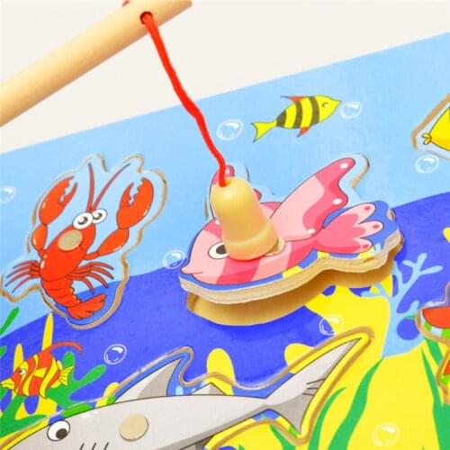 Wooden Magnetic Ocean Fishing Toy Game & Jigsaw Puzzle Board Juguetes Fish Magnet Toy Educational Outdoor Fun for Child Gift