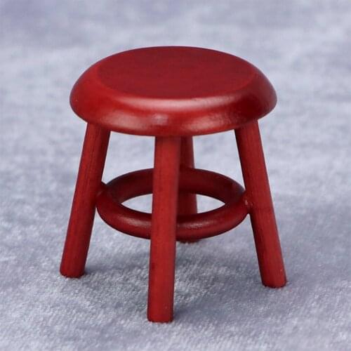 Handmade Birch Wooden Mini Miniature Stool for 1/12 Scale Dollhouse Home Living Room Bar Modern Furniture Model Decoration Red