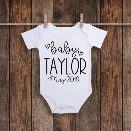 Personalised Baby Onesie Pregnancy Announcement Onesie Unisex baby grow White Cotton Bodysuit Custom Last Name Baby Onesie