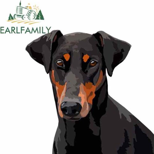 EARLFAMILY 13cm x 12.5cm for Doberman Cartoon Comic Car Stickers Vinyl Helmet RV VAN 3D JDM Car Accessories Graphics Oem