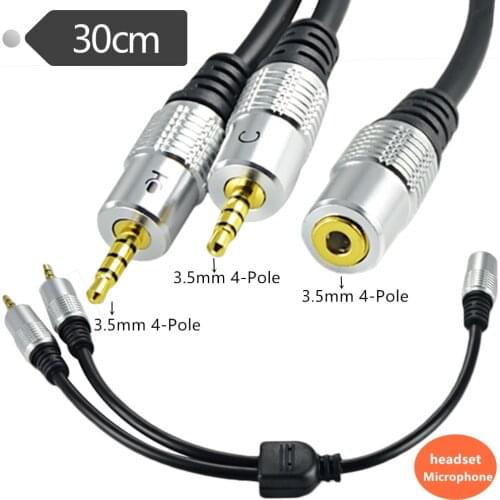 ERE Cables DC 3.5mm TRRS 4Pole Female to Dual 3.5mm Male Input TRS Stereo Audio Adapter Splitter Cable(Microphone and Headset)