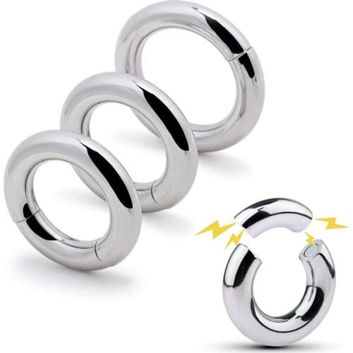 30/33/38mm Magnetic Penis Ring Stainless Steel Men Delay ejaculation Cock Ring Ball Scrotum Stretcher Metal Restraint Lock Rings