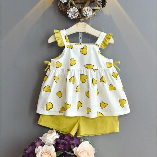 Thunderers Baby Girls Sleeveless Sling Love Tops Romper + Solid Shorts 2pcs Outfit Sunsuit Summer Casual Baby Girls Clothes Sets