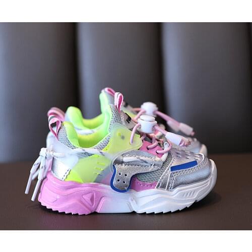 Toddler Shoes 2021 New Spring Autumn Soft Bottom Patchwork Kids Sneakers Rainbow Lace Up Boys Girls Sport Running Shoes XZ20030