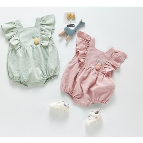 Ruffles Lace Girls Romper Summer Vintage Linen Cotton Infant Kids Bodysuit for Toddler Girls Clothing Set Children Outfits Baby