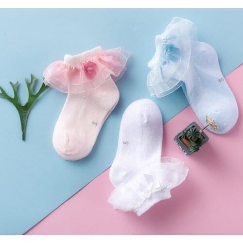 Girls Lace Socks Breathable Soft Cotton Summer Thin Short Solid Sock Mesh Ruffle Princess Cute Casual Newborn