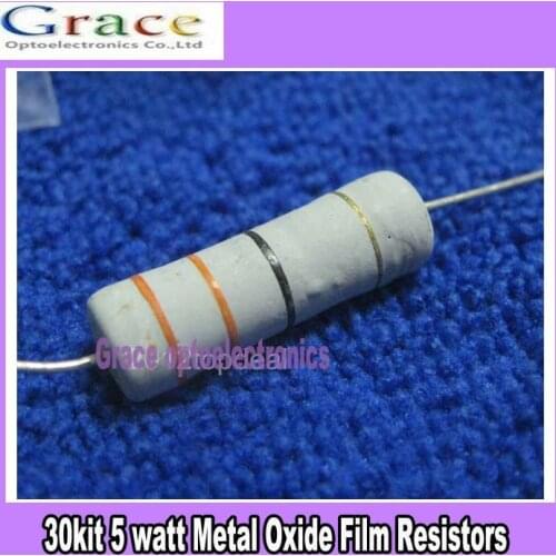 5W 5 watt Metal Oxide Film Resistors 30 Value Assorted 1ohm- 1Mohm Kit 30pcs