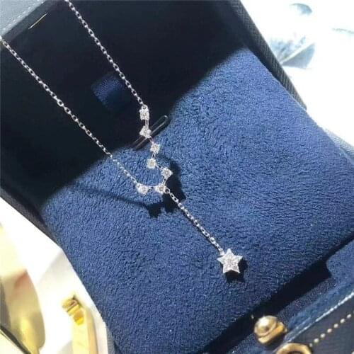 Cute Star White Zircon Pendant Necklace Simple Fashion Small Round Bead Stone Necklaces Silver Color Chain Necklaces For Women