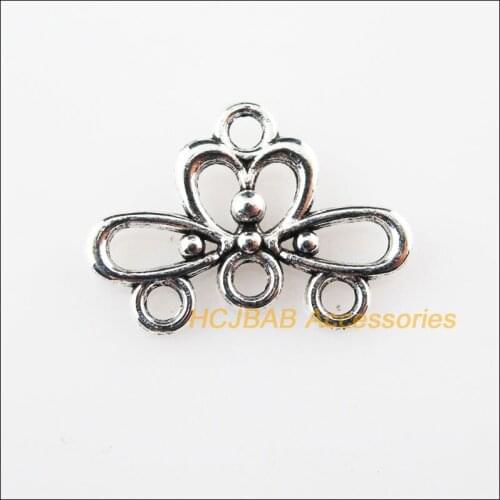 Fashion 45Pcs Tibetan Silver Color 1-3 Flower Charms Pendants Connectors 13x18.5mm