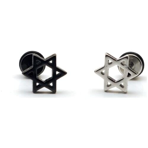 Fashion jewelry style Six-point shape Hollow hexagram titanium steel Earring Hiphop Men screw Pierced stud earrings ear plug