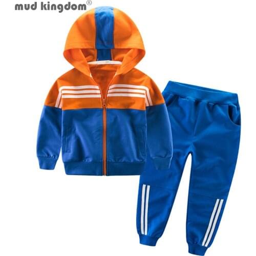 Mudkingdom Boys Girls Outfits Autumn Winter Fashion Hooded Long Sleeve Children Sportswear Patchwork Clothing Sets