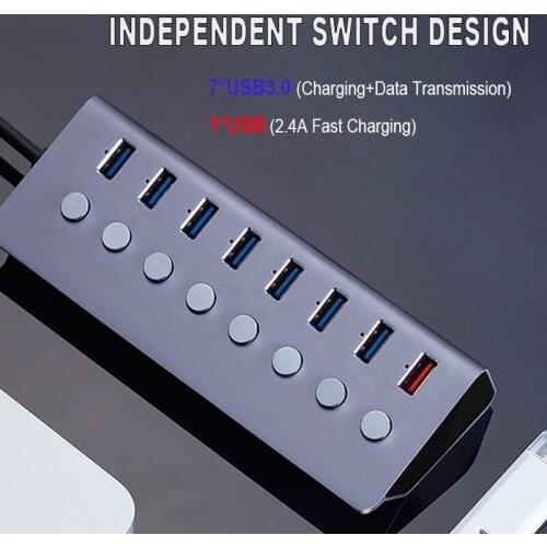 Multi Individual Switch USB3.0 Splitter 7 *USB 3.0 Computer Extended Ports With 1 *Fast Charging port For Laptop docking station