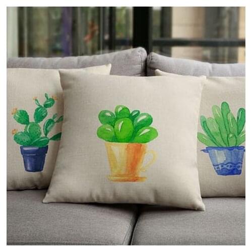 Home Decor Cushion Cover 45x45cm Flax Cactus Plant Series Summer Pillow Cover Embroidery Square Living Room