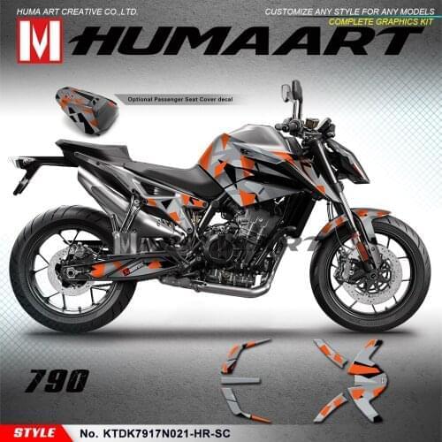 HUMAART Grey Graphics Sport Bike Stickers for 890 R 2020 2021 with Seat Cowl Decal