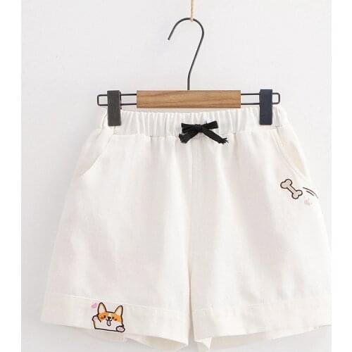 Harajuku Kawaii Drawstring Black Wide Leg Shorts Teen Girls Summer Loose Cute Embroidery High Waist Casual Women Short Pants