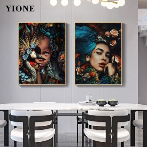 Vintage African Animal Canvas Paintings Monkey Parrot Kids Woman Wall Pictures for Bedroom Living Room Art Posters and Prints