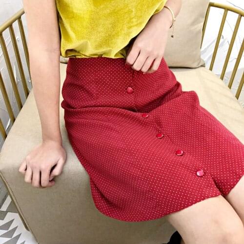 Red Jupe Torre Pois Skirt A Short A-line Polka Dot Print Skirt Pretty Monochrome Corozo Buttons