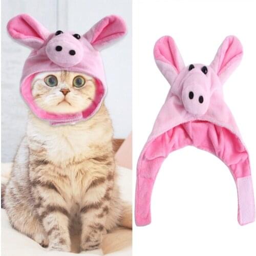 Funny Pet Cat Hat Costume Cosplay Animal Pig Shaped Hat for Cats Small Dogs Accessories Keep Warm Headgear Headwear