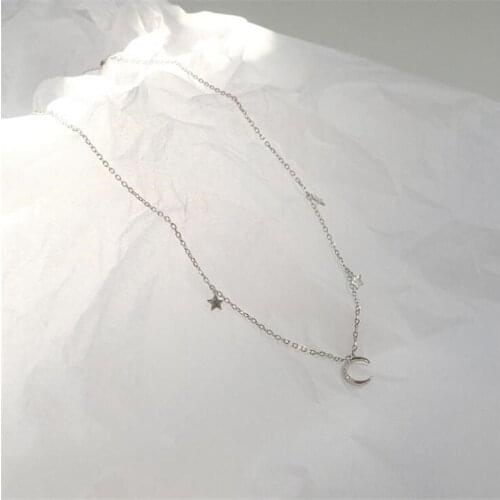 Trend Romantic Star Moon Zircon Clavicle Chain Necklace for Women Female Beautiful 925 Sterling Silver Jewelry Accessories SN156