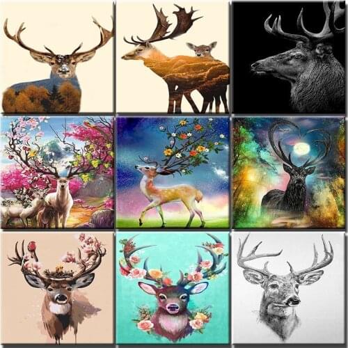 Animals Deer Oil Paintings By Number Canvas Wall Art Kits Hand Painteds Coloring Drawing Pictures By Number Home Decor Diy Gift