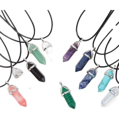 1pcs Natural Crystal Necklace Hexagonal Bullet Reiki Chakra Natural Stone Necklace Pendant Women Jewelry