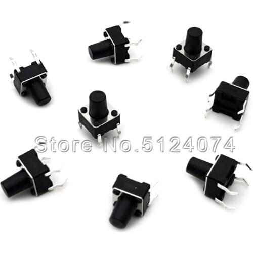 100pcs/lot 6*6*8 Touch button switch 6*6*8MM Black Push button switch Key switch 4pin vertical DIP 4P