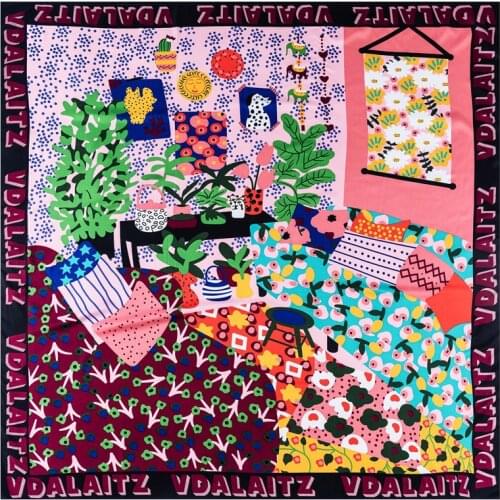 130cm twill silk large square scarf floral room print female headscarf shawl Breathable bohemian Beach Cover Ups cloak Pasmina