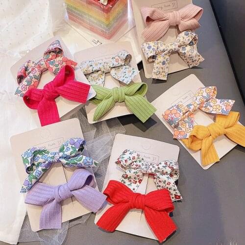 2 Pcs/Set Cute Baby Clips Flower Print Bowknot Hair Clips Barrettes Princess Hairpins Kids Girls Hair Accessories Headwear