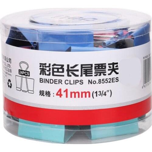 24pcs/box 8552ES Paper Clip Metal Office Accessories Binder Clips A barrel 41mm School Supplies Colorful Long Clips Paper Clips