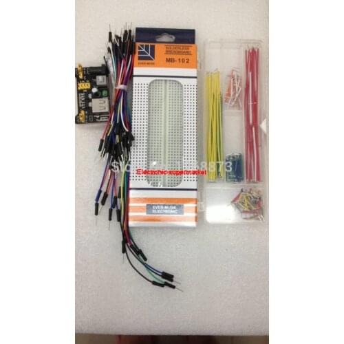 3.3V/5V Breadboard power module+800 point PCB Bread board kit +65 Flexible jumper wires+140pcs jumper wire box