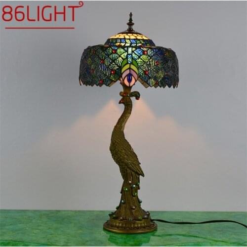 86LIGHT Tiffany Table Lamp Peacock Contemporary Retro Creative Decoration LED Light For Home