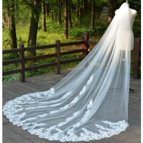 White wedding veils Lace applique veil lvory Cathedral veil 1 layer veil Bridal veil Wedding accessories with comb
