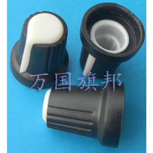 Free Delivery.Environmentally friendly plastic potentiometer knob 17 mm diameter 15 mm high old black and white