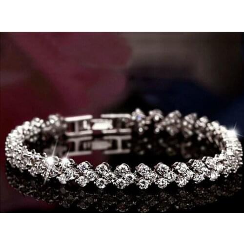 POPACC 925 Sterling Silver Luxury Fashion Bracelet Dazzling Full Crystal Zircon Heart Bracelet For Women bangles