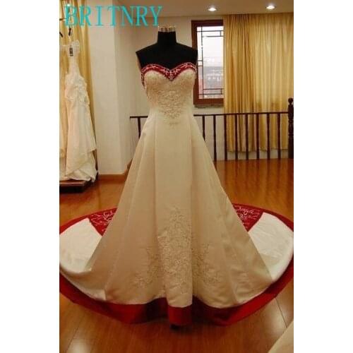 BRITNRY High Quality Sweetheart A Line Embroidery with Beading Satin Wedding Dress