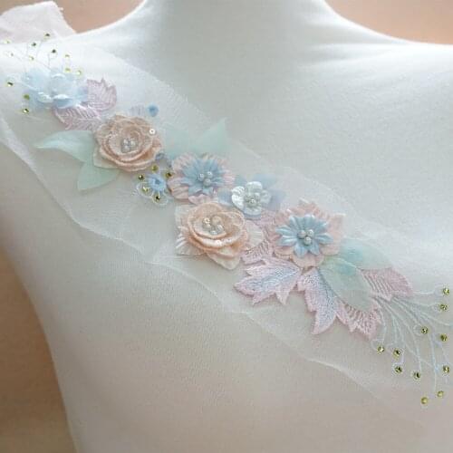 Colorful 3D Floral Lace Applique Pearls Beaded Flower Lace Patch Trim For DIY Wedding Dress Applique Prom Ball Gown Party prom
