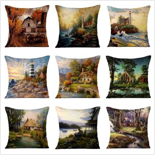Countryside House Pattern Decorative Pillowcase 45*45 Decorative Pillows Nordic Home Decor For Sofa Living Room Car