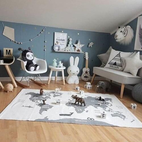 Kids Playing Mats Crawling Rugs World Map Blanket Educational Baby PlayMat Room Decoration Floor Decor Carpet 140*90CM