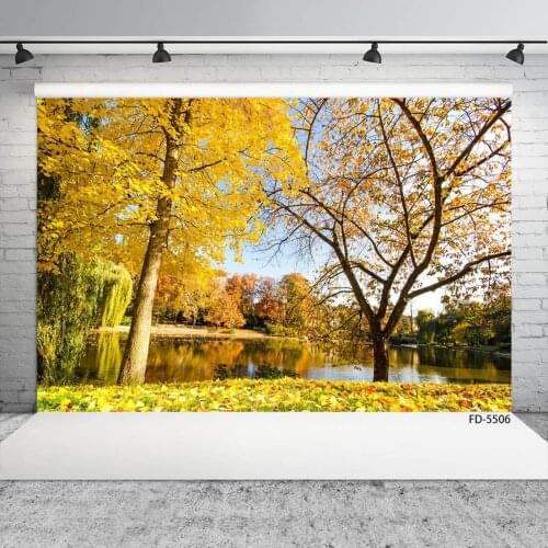 Lake Yellow Tree Leaves Autumn Photography Backdrop Customized Backgrounds for Children Baby Portrait Photocall Photo Studio