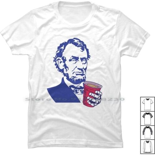 Abraham Lincoln Celebrating 4th Of July T Shirt 100% Cotton Day Celebration Lincoln Rating Celeb Color Team Blue July Beer Flag