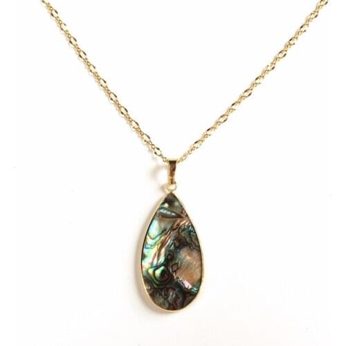 FUWO Natural Double-sided Abalone Shell Pendant with Gold Electroplated Brass Necklace Jewelry For Women Gift NC538