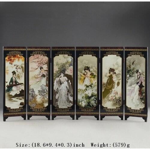 Exquisite Chinese Lacquer Ware Old Handmade Belle Collectable Folding Screen