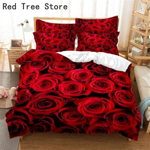 Red Rose 3d Bedding Digital Printing Fashion Bedding Set Duvet Cover Sets Queen King Double Bed Linens Luxury Bedroom Comforter
