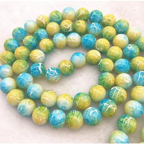 Wholesale 4/6/8/10mm light blue&yellow Glass Beads Round Loose Spacer Beads Pattern For Jewelry Making DIY Bracelet Necklace #13