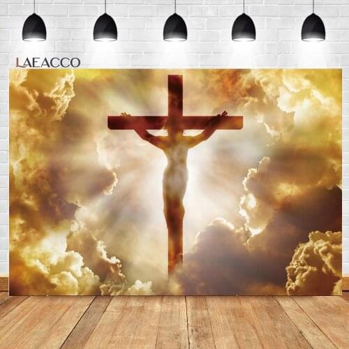 Laeacco Jesus Passion Sunday Backdrop Holy Light Cross Believer Prayer Meeting Room Poster Photography Background Photo Studio