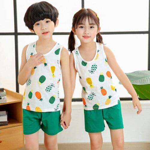 Summer Cotton Boy Girl Sleepwear Pajamas Set Pyjamas Kids Vest+Shorts Clothing Suits Baby Girl Clothes Nightwear Pijimas Infant